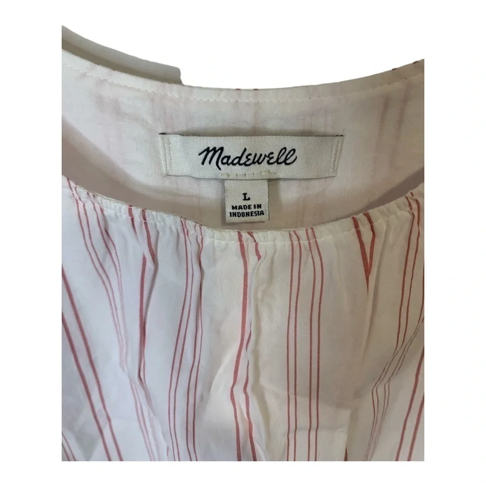 Madewell Lightweight Lined 100% Cotton White & Red Stripe Dress Cold Shoulder